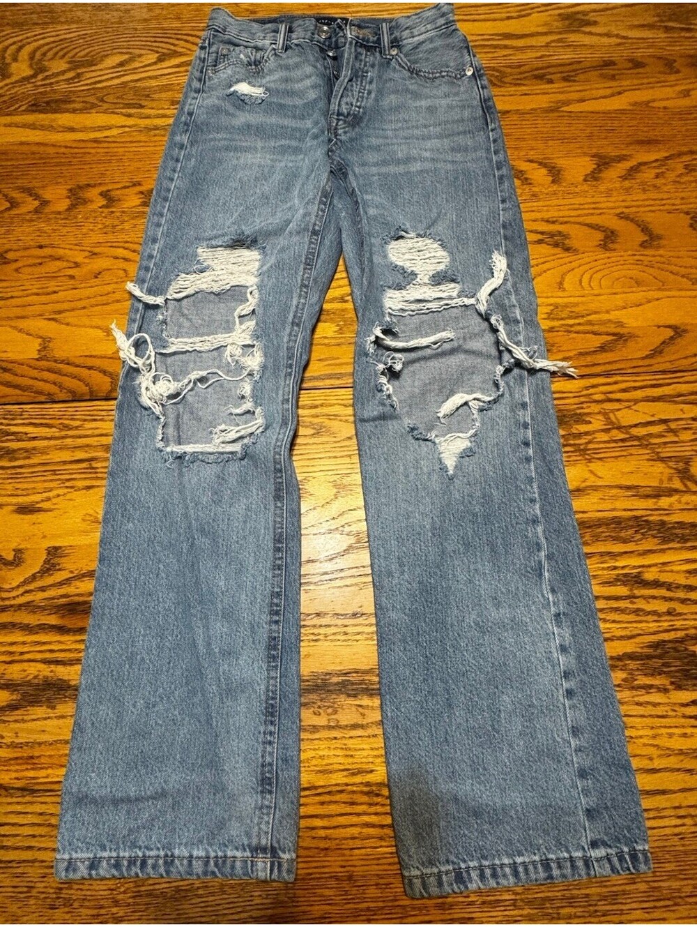 Aeropostale 90s Baggy Jeans Womens 00 Light Wash Distressed Ripped Wide Leg
